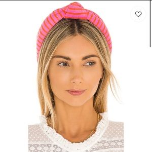 Lele Sadoughi Terry Cloth Knotted Headband in Fuchsia Tangerine BNWT